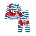 thumbnail image 2 of Goofa Red Funny Crab on Blue Stripe Printed Women’s 2 Piece Pajama Set Super,Pajamas Women's Long Sleeve Sleepwear Soft Button Down Loungewear Pjs Lounge Set Nightwear-Small, 2 of 9