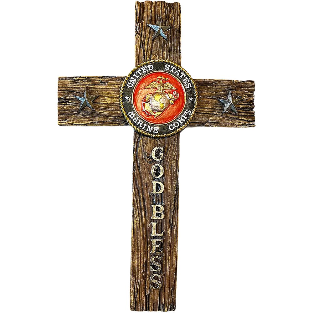 USMC United States Marines Wall Hanging Decor Cross 12" inch God Bless