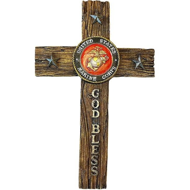USMC United States Marines Wall Hanging Decor Cross 12" inch God Bless