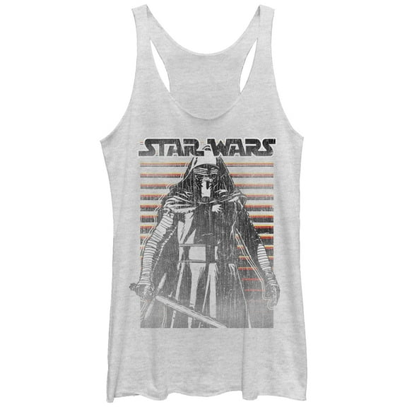 Women's Star Wars The Force Awakens Kylo Ren Distressed  Racerback Tank Top White Heather Medium