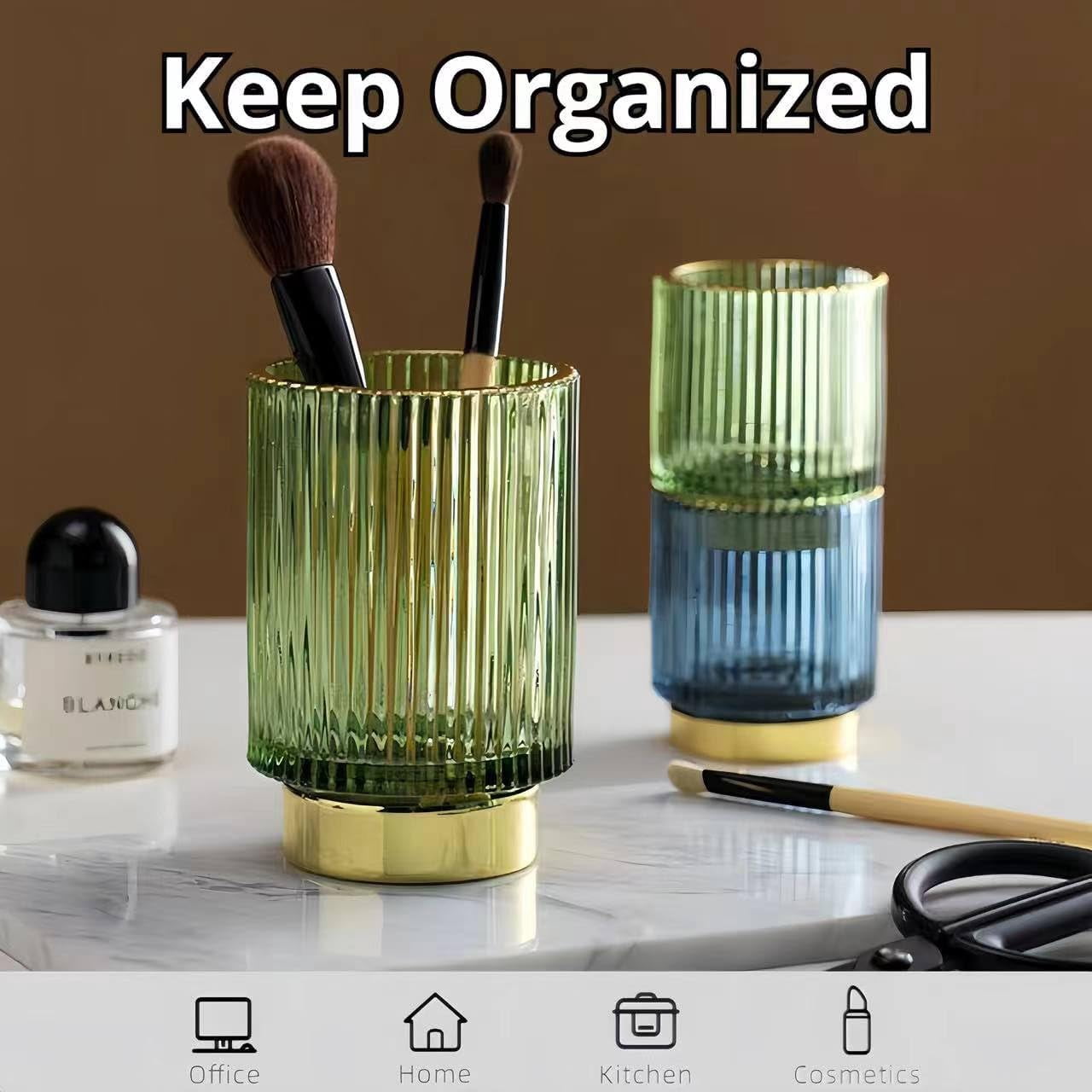ABPETE Exquisite Pen Holder for Desk Cute Office Supplies  Decor Kawaii Workspace Accessories Boho Makeup Organizer for Women Girls Pencil Cup Aesthetic Clear Caddy for Home Office(Large Green)