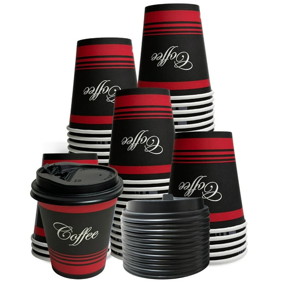 [25 Pack] 12oz Disposable Paper Coffee Cups with Black Dome Lids - For Hot, Cold Drink, Coffee, Tea, Cocoa, Travel, Office, Home, Cider, Hot Chocolate, To go, Compostable, Biodegradable