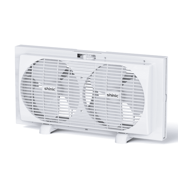 Shinic 9" Twin Window Fan, Manually Reversible Airflow, Expandable, Exhaust, Dual Fan - Ideal for Home, Kitchen, Bedroom & Office