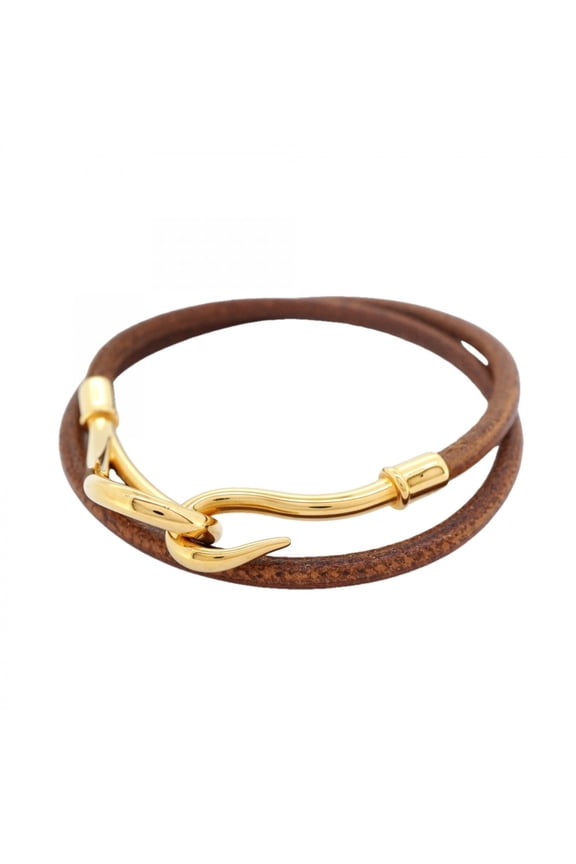 Pre-Owned Hermes Jumbo Hook Bracelet, GP Plated Leather, Gold Brown, Women's