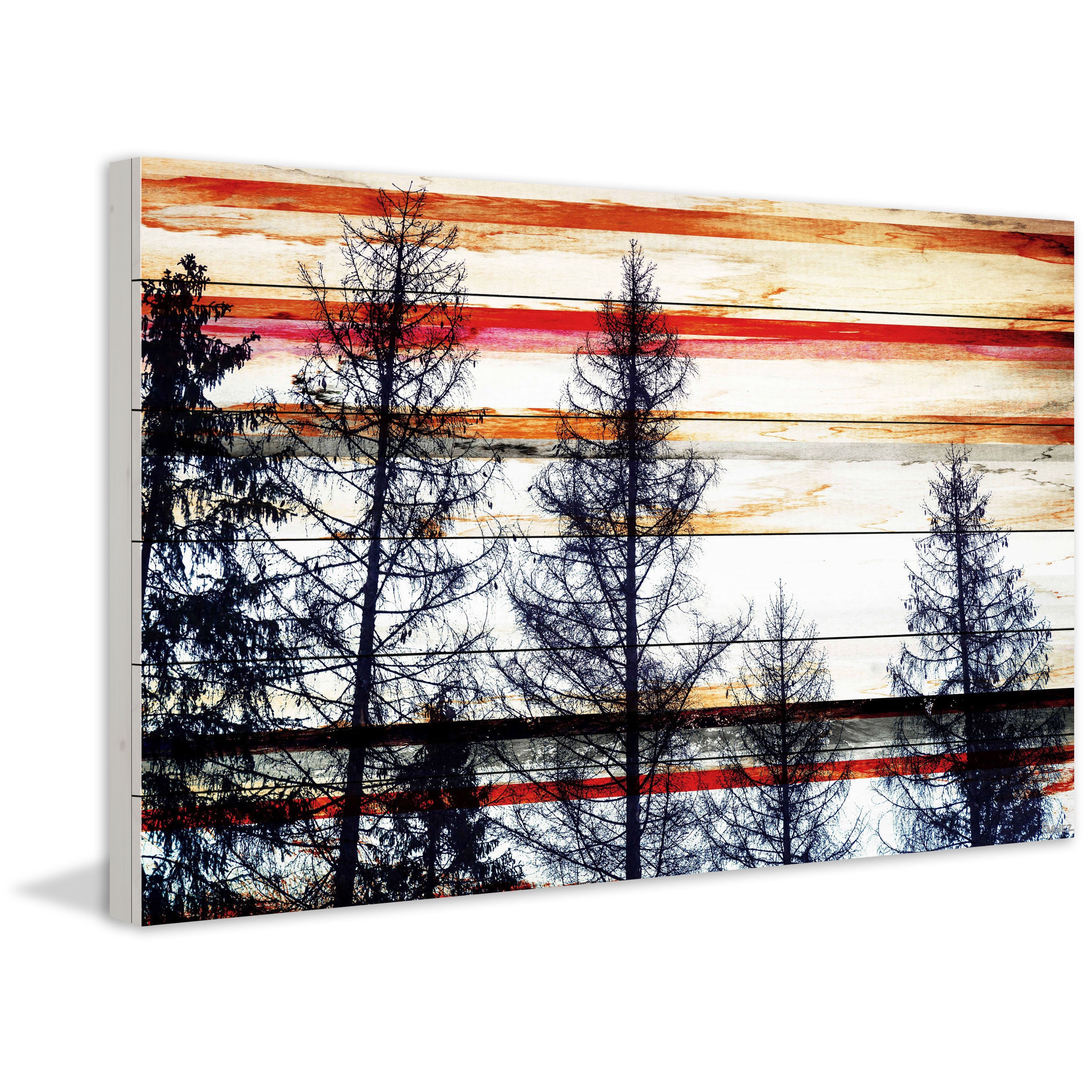 "Red Striped Sky" Painting Print on White Wood