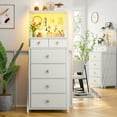 thumbnail image 6 of EnHomee White Tall Nightstand Side Table Dresser for Bedroom with 6 Drawers Fabric Dresser&Chests of Drawers LED Lights, 6 of 8
