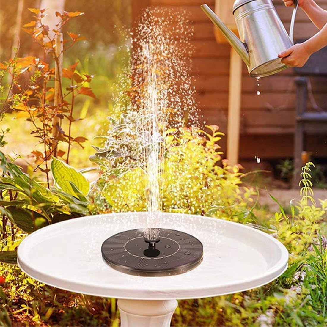 Solar Bird Bath Fountain Pump with Light 3W Solar Fountain with 7 Nozzles Solar Fountain Pump for Bird Bath, Garden, Pond, Pool, Outdoor (Black (with Light))