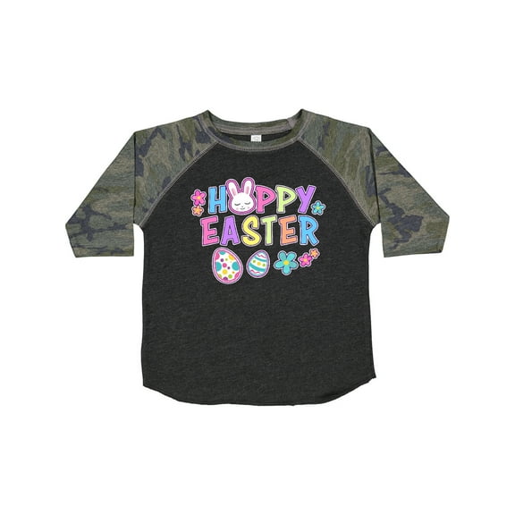 Inktastic Happy Easter with Bunny Face and Easter Eggs Girls Toddler T-Shirt