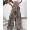 thumbnail image 5 of Women Pants Long High Waist Drape Pants Floral Print Trousers Summer Wide Leg Slack Khaki M, 5 of 8
