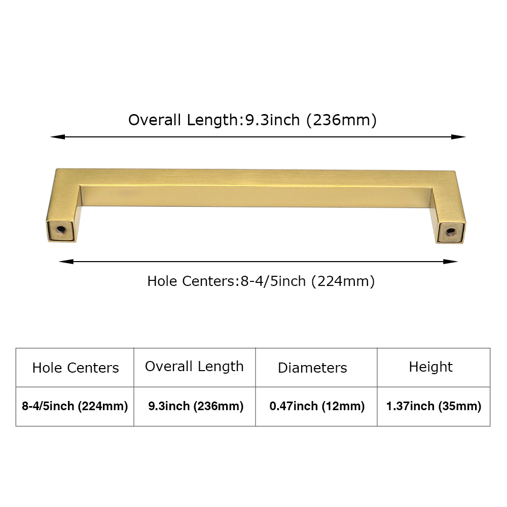 Goldenwarm 10 Pack Cabinet Pulls Brushed Nickel Square Brass Pulls Cabinet Hardware Gold Drawer Pulls 8-4/5inch Hole Centers - image 2 of 6