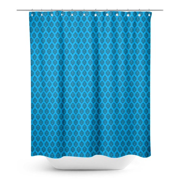 S4Sassy Blue Stencil Damask Printed Bathroom Curtain Waterproof Shower Drapes-60 x 70 Inch