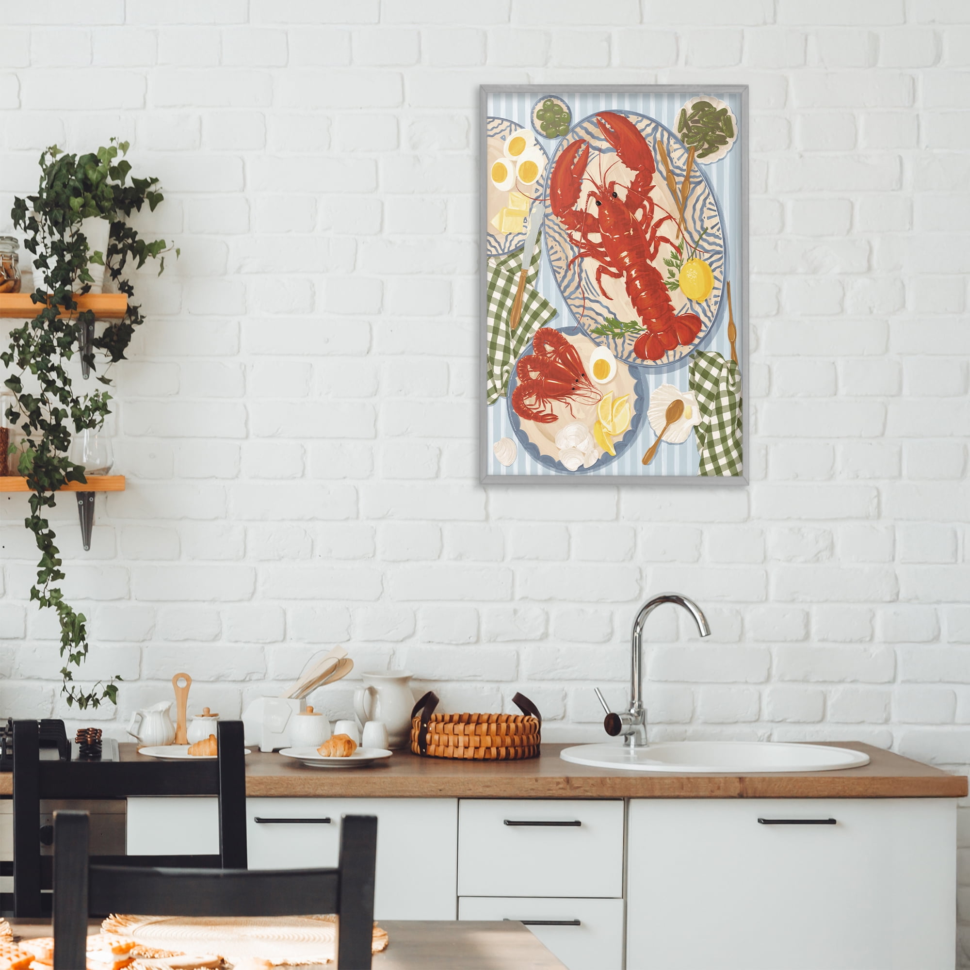 Stupell Industries Lobster For Lunch Platter Gray Framed Giclee Art, design by Vero Illustrates