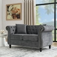 thumbnail image 2 of Chesterfield Velvet Loveseat Sofa with 2 Pillows, Classic 2 Seater Tufted Couch with Rolled Arms and Nailhead, Leisure Sofa Couch for Living Room, Bedroom, Office, Apartment, Grey, 2 of 7