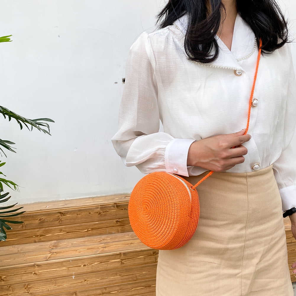 LoyGkgas New Straw Shoulder Bag Women Woven Leather Small Crossbody Tote  Handbag (Beige) 