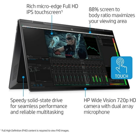HP Envy x360 2-in-1 Convertible Business Laptop, 15.6” FHD Touchscreen, AMD Ryzen 7 5700U, Windows 10 Pro, 16GB RAM 1TB SSD, Wi-Fi 6, Fingerprint Reader, Backlit Keyboard