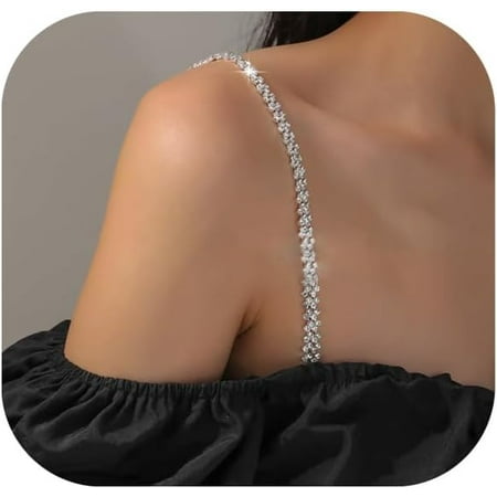 QIUYIDP 2Pcs Simple Rhinestone Bra Straps Sexy Rave Rhinestones Bra Shoulder Chain Crystal Underwear Straps Wedding Bridal Dress Rhinestone Lingerie Chain for Women
