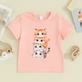 thumbnail image 2 of Okbabeha Kids Boy Girl Crew Neck Short Sleeve Cartoon Cat T Shirt Pullover Top Summer Basic Tees Casual Clothes 1-8Y, 2 of 7