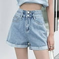 thumbnail image 3 of Bwdbhd Denim Shorts Women High Waisted Women's High Waisted Denim Shorts Casual Summer Frayed Hem Long Shorts Baggy Stretchy Jean Shorts Wide Leg Shorts Blue,S, 3 of 4