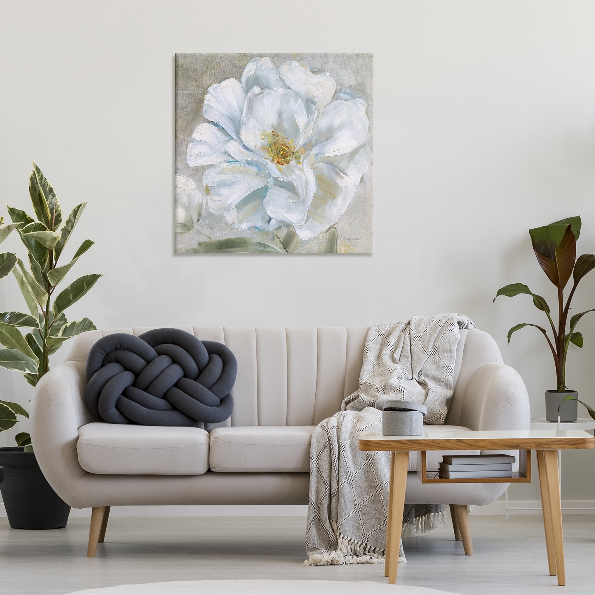 Stupell Industries Close Up White Bloom Plants & Flowers Painting Wrapped Canvas Art Print Wall Art, 30 x 30