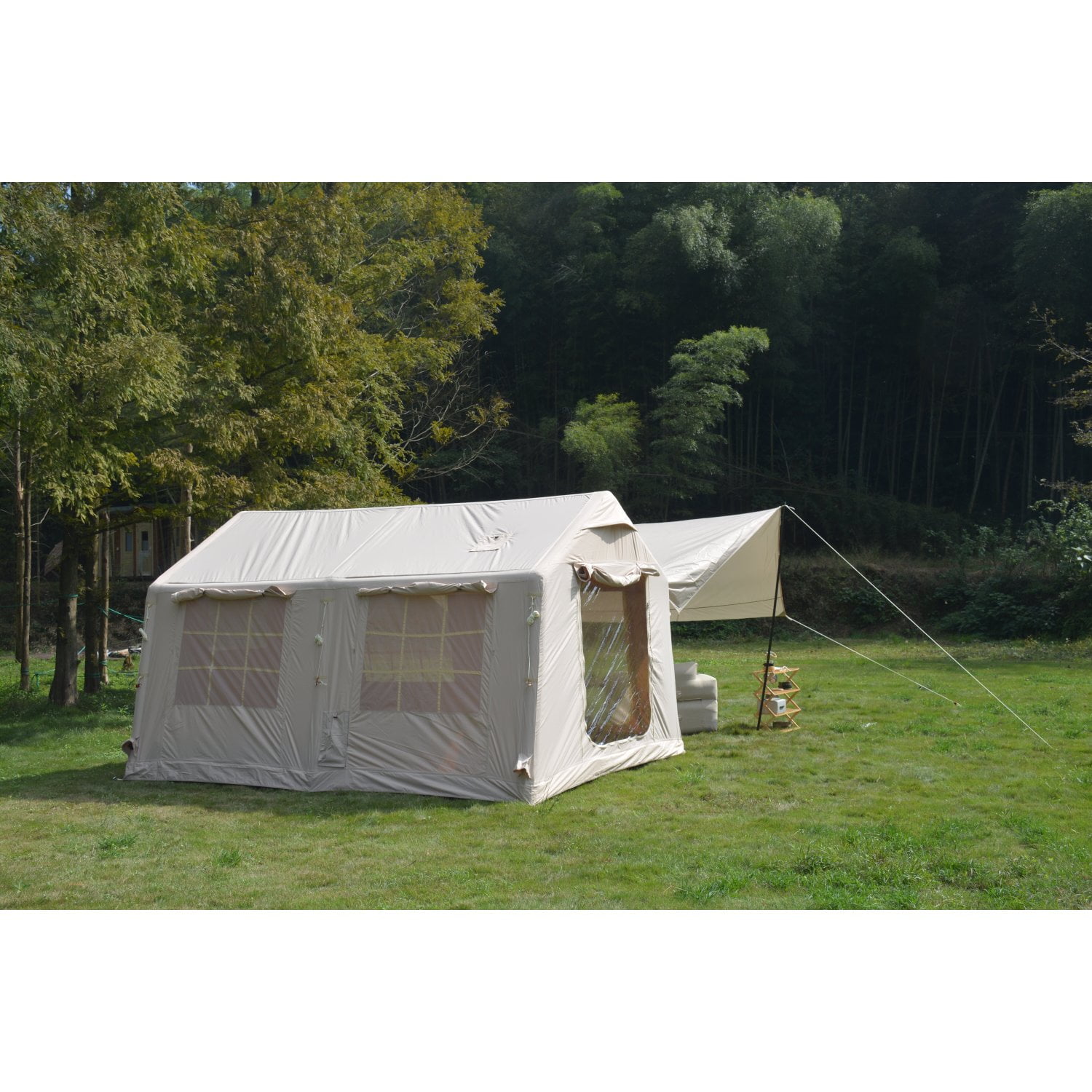 Miekor Furniture 9.8 x13ft with canopy, Inflatable Camping Tents with Hand Pump, Air Glamping Tents, Easy Setup Waterproof and Windproof Blow up Tent Beige 33201
