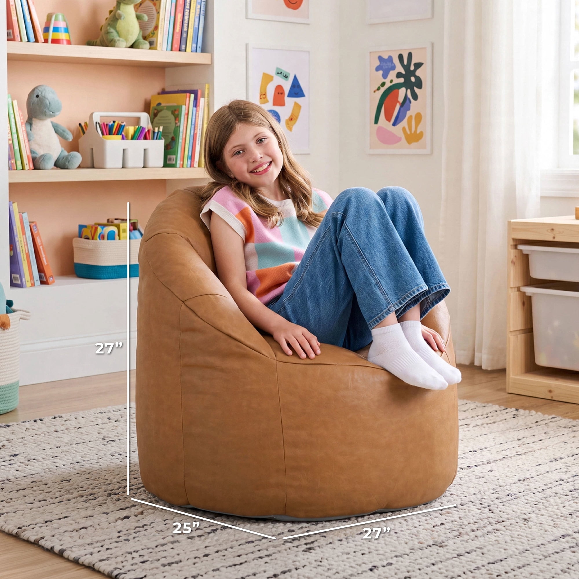 Big Joe Milano Lightweight Kids Bean Bag Chair, Brownbutter Honey