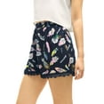 thumbnail image 5 of REFINED ATTIRE Women's Floral Printed Lace Trim Elastic Waist Shorts L Blue-feather, 5 of 8