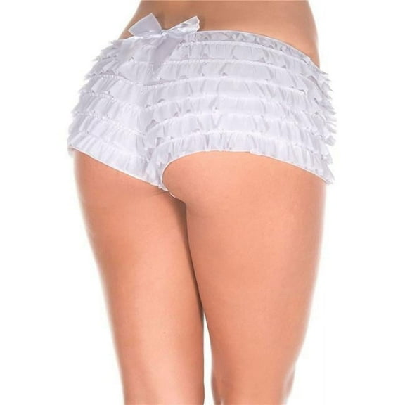 Music Legs Women's 135-WHITE Soft Rufflled Shorts with Back Satin Bow, White