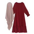 thumbnail image 7 of CPNG Kid Baby Girls Prayer Dress Muslim Two Piece Traditional Robe Prayer Dress Clothes for Toddler Long Sleeve Abaya with Hijab Set Red, 7 of 7