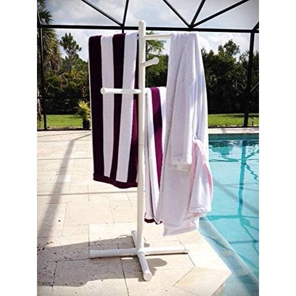 Pool & Spa Towel Rack Premium Extra Tall Towel Tree Outdoor PVC White