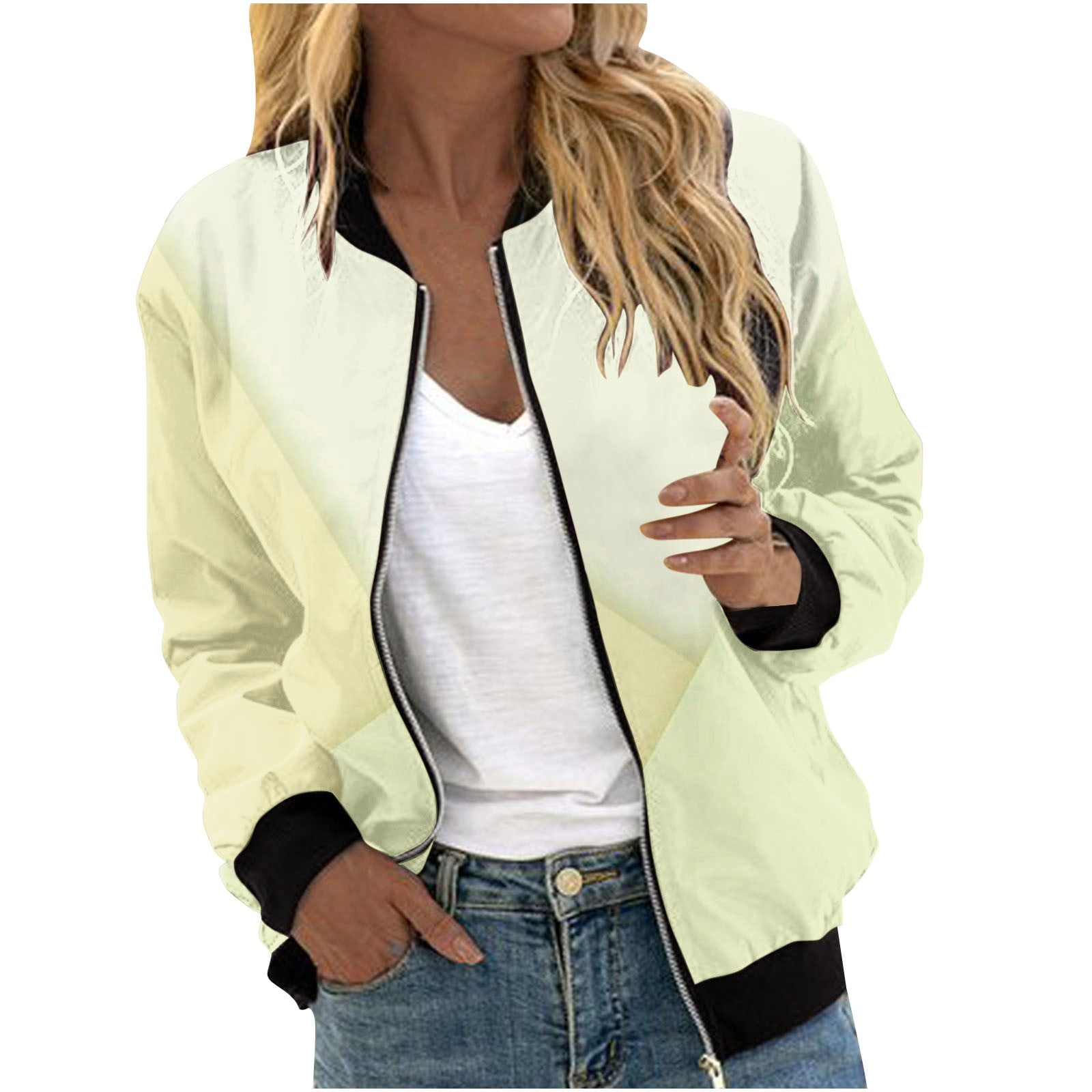 Pisexur Womens Jackets Fashion Color Block Patchwork Bomber