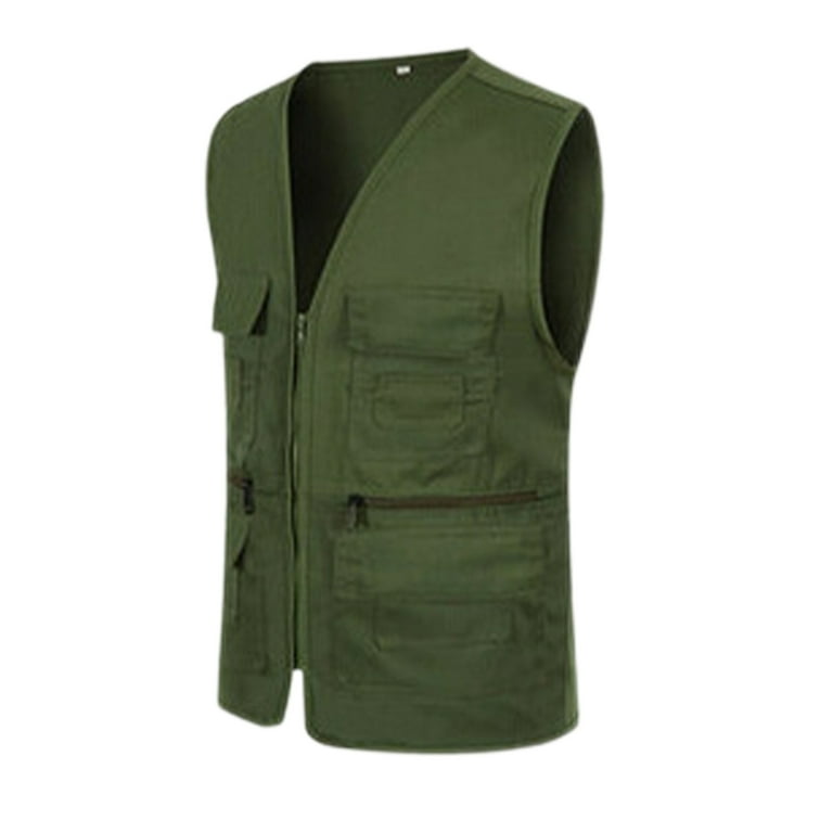 Grianlook Womens Waterproof Vest with Pockets Fishing Full Zip Waistcoat  Solid Color Cargo Vest Military Green 3XL