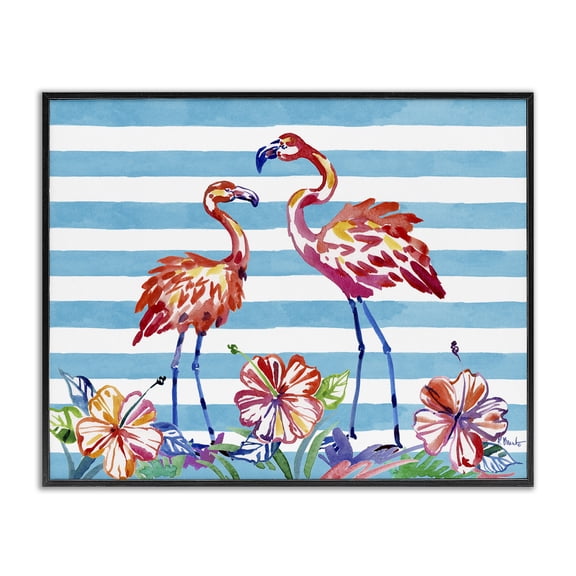 Stupell Industries Coastal Brushed Flamingos & Hibiscus Black Framed Giclee Art, 14 x 11, by Paul Brent