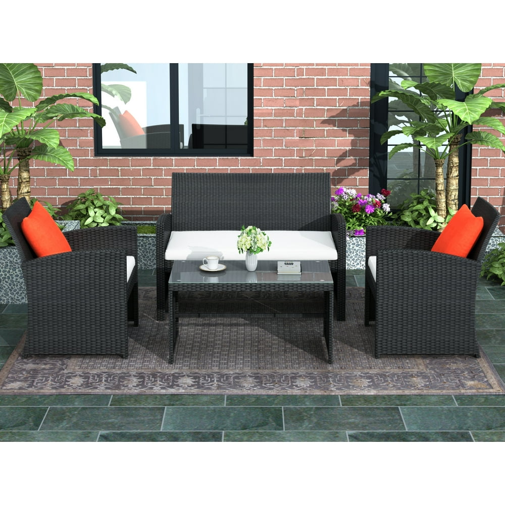 4Piece Wicker Patio Furniture Set, BTMWAY Rattan Wicker Outdoor Patio