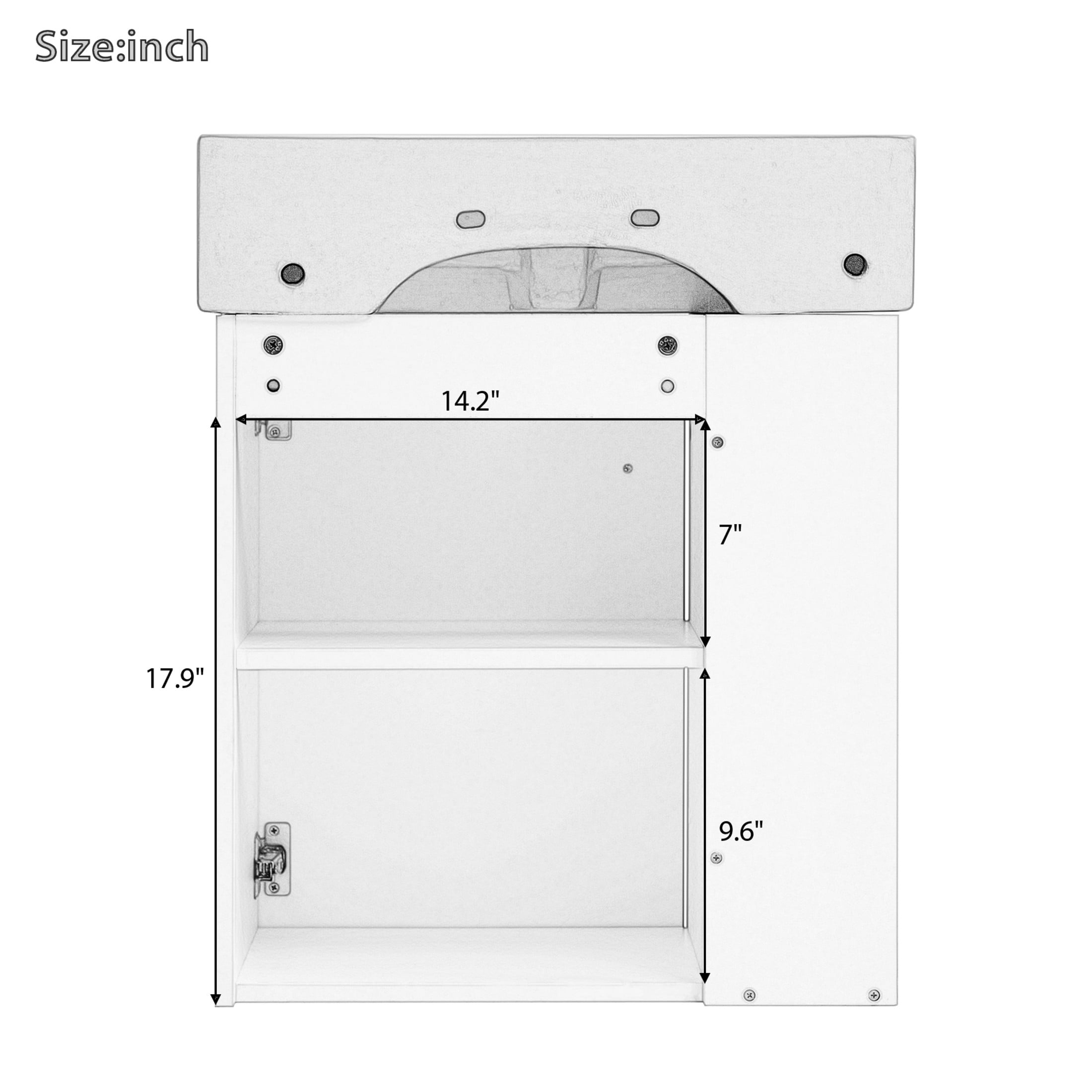 Noble House 21.6" Floating Bathroom Vanity with Ceramic Sink, Left Side Storage, Wave Door & Black Handle, Gray