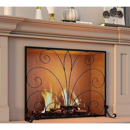 Fire Beauty Fireplace Screen Handcrafted Wrought Iron Decorative Mesh Flat Guard Metal Furnace Fireguards Mesh Fireguards Safe Spark Protector for Living Room Wood Burning Stove Accessories