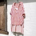 thumbnail image 2 of Raeneomay Long Sleeve Shirts for Women Button Down Lattice Print Summer Linen Shirt With Round Neck Shirts, 2 of 6