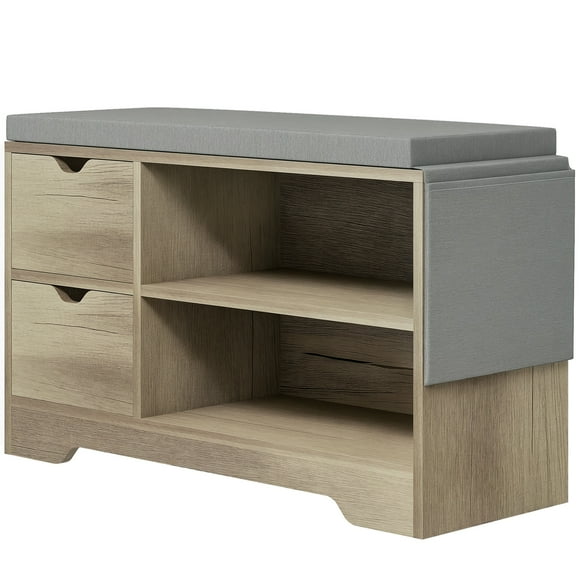 HOMCOM Entryway Shoe Bench with Storage Drawer Open Shelf Pocket Grey