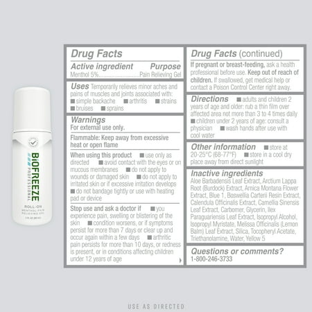 Biofreeze Professional Roll-On Pain-Relieving Gel 3 FL OZ, Green Topical Pain Reliever For Muscles And Joints From Arthritis, Backache, Strains, Bruises, & Sprains (Package May Vary)