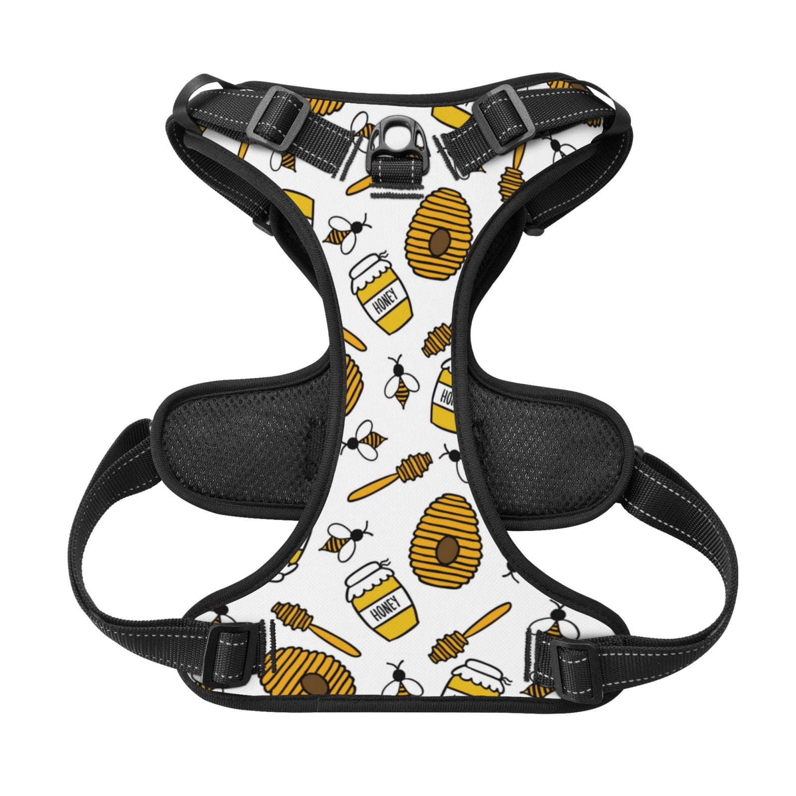 Kdxio Honey Print No Pull Dog Harness Adjustable Reflective Oxford Easy Control Medium Large Dog Harness for Training and Everyday-X-Large