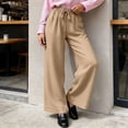 thumbnail image 4 of Juslio Womens Summer Linen Pants Wide Leg Drawstring Loose Fit Casual Trousers Pants, 4 of 9