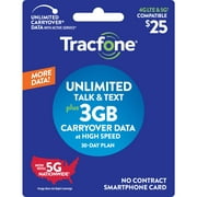 Tracfone $25 Smartphone Unlimited Talk & Text 30-Day Prepaid Plan (3GB at high speeds*) e-PIN Top Up (Email Delivery)