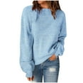thumbnail image 1 of Pisexur Chandail à Col Rond Surdimensionné pour Femme, Uni, Manches Chauve-Souris Bouffantes à Revers, Chandail Tricoté, Haut à Manches Longues, Chandail Ample d'Automne, Chandail, Jumper, Hauts, 1 of 6