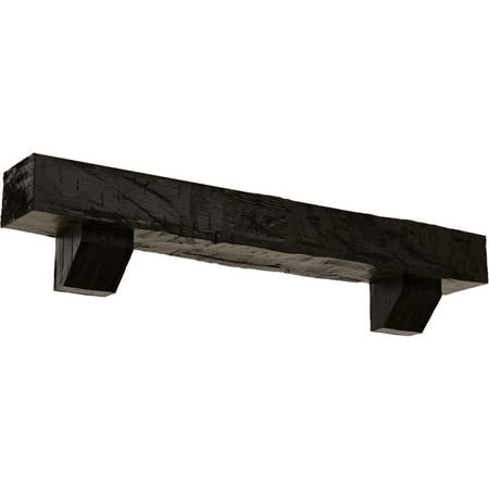 

Ekena Millwork 8 H x 8 D x 60 W Hand Hewn Faux Wood Fireplace Mantel Kit with Ashford Corbels Premium Walnut