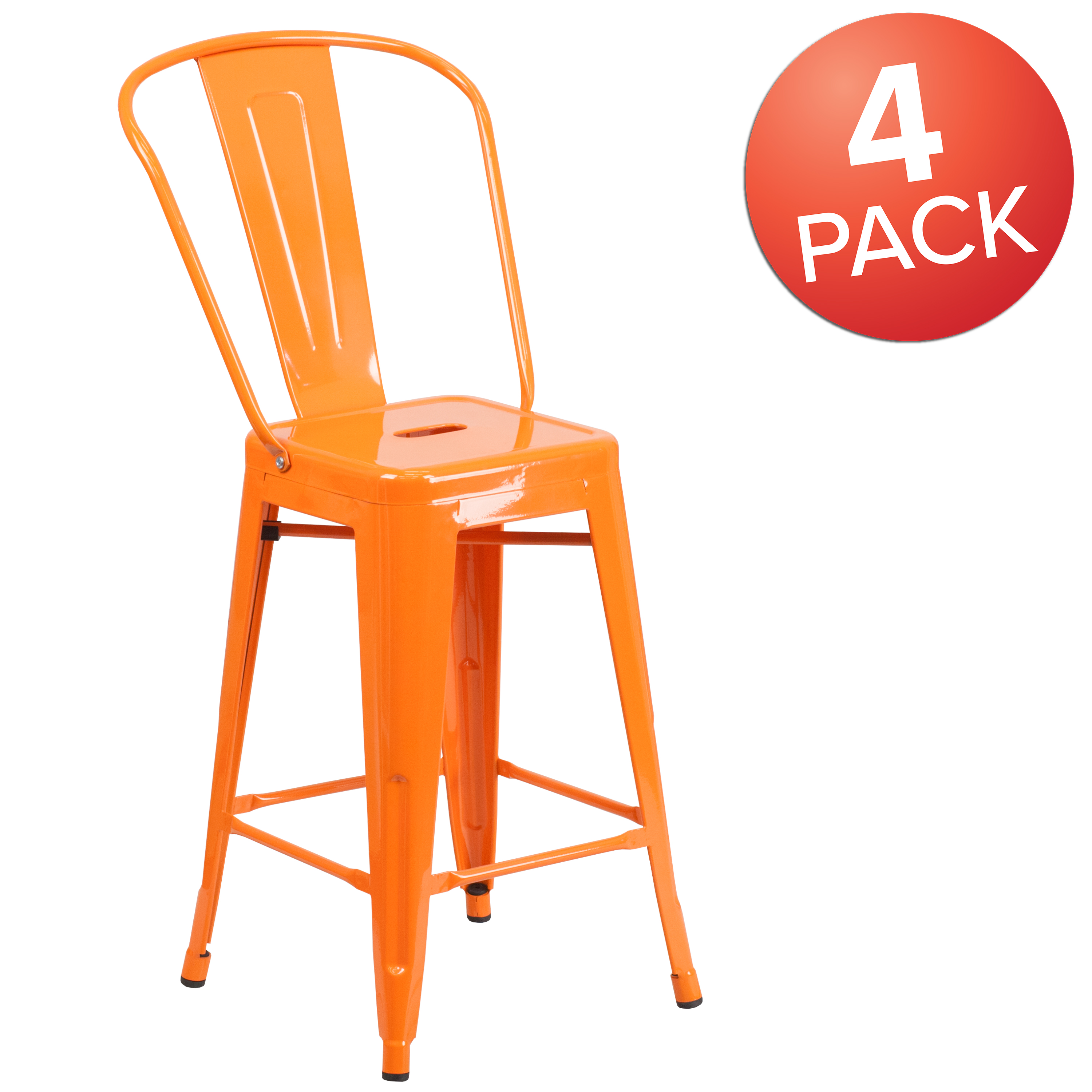 Flash Furniture Commercial Grade 4 Pack 24" High Orange Metal Indoor-Outdoor Counter Height Stool with Removable Back - image 3 of 14