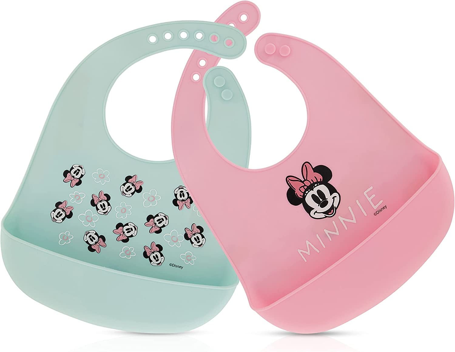 Disney Girls 2Pack Baby & Toddler Silicone Bibs with Food Catcher