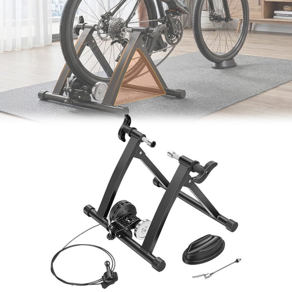 Bike Trainer Stand for Indoor Riding, Magnetic Bicycle Exercise Training Stand with 6-Level Resistance, Quick Release Lever, Front Wheel Riser Block, Noise Reduction for Road & Mountain Bikes