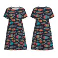 thumbnail image 3 of Bixox Robe d'Été à Manches Courtes pour Femmes Robe Ample Longueur Genou avec Poches-Coloré Poisson, 3 of 7
