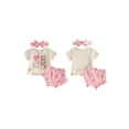 thumbnail image 2 of BemeyourBBs Newborn Baby Girls Summer Clothes Western Infant Baby Girls Cowgirl Outfits Short Sleeve Tassel Hem T Shirt Tops Boots Print Bloomerss Shorts Headband Sets, 2 of 9