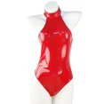 thumbnail image 3 of Women's Sexy Lingerie Costume PU Leather Leotard Metallic Zipper Bodysuit Red, 3 of 4