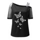 thumbnail image 4 of Blusa casual para mujer Camiseta estampada Malla Fuera del hombro Patchwork Manga corta Tops Pompotops  hkajfhjk473636, 4 of 7